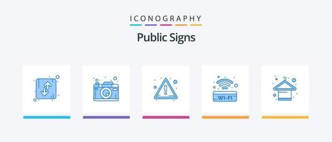 Paquete de 5 iconos azules de señales públicas que incluye colgador. Wifi. fotografía. señal. señal pública. diseño de iconos creativos vector