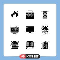 Universal Icon Symbols Group of 9 Modern Solid Glyphs of computer monitor toolkit marketing leaf Editable Vector Design Elements