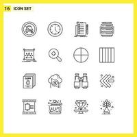 Pack of 16 Modern Outlines Signs and Symbols for Web Print Media such as rack edit products document check Editable Vector Design Elements