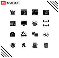 Set of 16 Commercial Solid Glyphs pack for photo plan climate paper weather Editable Vector Design Elements