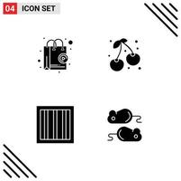 Pack of 4 Modern Solid Glyphs Signs and Symbols for Web Print Media such as shop app jail shopping food closing Editable Vector Design Elements