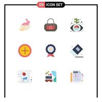 Group of 9 Modern Flat Colors Set for guarantee ecommerce finance badge plus Editable Vector Design Elements