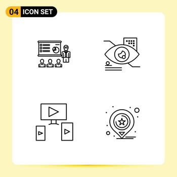 conjunto moderno de 4 colores planos y símbolos de línea de llenado, como presentación de estadísticas de gráficos de tapones oculares, elementos de diseño de vectores editables por computadora