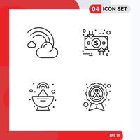 Group of 4 Filledline Flat Colors Signs and Symbols for cloud down line circulation radar Editable Vector Design Elements