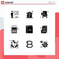 interfaz móvil conjunto de glifos sólidos de 9 pictogramas de inteligencia energía binaria aprendizaje artificial elementos de diseño vectorial editables vector