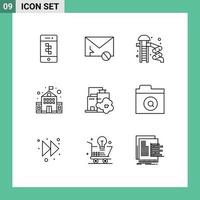 9 Universal Outlines Set for Web and Mobile Applications industry school spam education park Editable Vector Design Elements