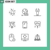 Universal Icon Symbols Group of 9 Modern Outlines of huawei smart phone spanner phone product Editable Vector Design Elements