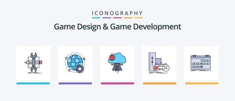 Game Design And Game Development Line Filled 5 Icon Pack Including nuclear. bomb. store. playstation. joystick. Creative Icons Design vector