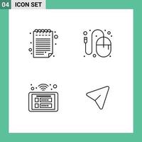 Pack of 4 creative Filledline Flat Colors of note panel designer mouse wifi Editable Vector Design Elements