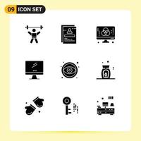 Set of 9 Commercial Solid Glyphs pack for device computer student creative development Editable Vector Design Elements