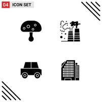 conjunto de 4 iconos de interfaz de usuario modernos símbolos signos para vehículos de contaminación de primavera de automóviles de hongos elementos de diseño de vectores editables