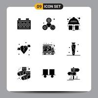 Modern Set of 9 Solid Glyphs Pictograph of packet sic test heart break Editable Vector Design Elements