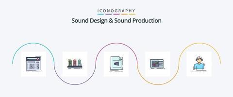 el diseño de sonido y la línea de producción de sonido llenaron el paquete de iconos planos 5 que incluye el ecualizador. sonido. sonido. música. expediente vector