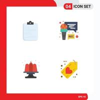 4 Flat Icon concept for Websites Mobile and Apps report birthday checklist microphone food Editable Vector Design Elements