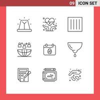 9 User Interface Outline Pack of modern Signs and Symbols of calender meeting clothing international freelance Editable Vector Design Elements