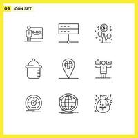 Set of 9 Vector Outlines on Grid for globe infant signal bottle money Editable Vector Design Elements