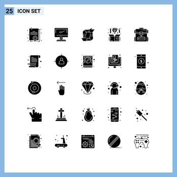 Pack of 25 Modern Solid Glyphs Signs and Symbols for Web Print Media such as idea creative teamwork computer partnership Editable Vector Design Elements
