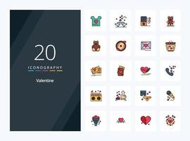 20 icono lleno de línea de San Valentín para presentación vector