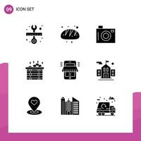 9 Universal Solid Glyphs Set for Web and Mobile Applications shop mobile camera box spa Editable Vector Design Elements