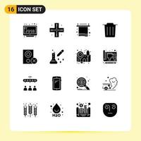 Modern Set of 16 Solid Glyphs and symbols such as gadget computers bath trash delete Editable Vector Design Elements