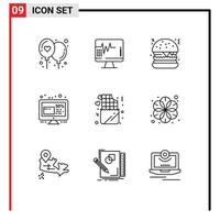 Universal Icon Symbols Group of 9 Modern Outlines of love chocolate fast food friday friday Editable Vector Design Elements