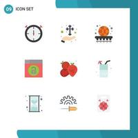 Mobile Interface Flat Color Set of 9 Pictograms of food unlock basket lock web Editable Vector Design Elements