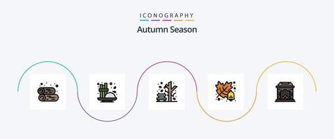 Autumn Line Filled Flat 5 Icon Pack Including flame. chimney. autumn. school. autumn