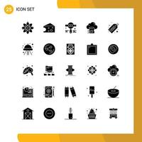 Set of 25 Vector Solid Glyphs on Grid for cash cloud development data sd Editable Vector Design Elements