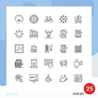 25 User Interface Line Pack of modern Signs and Symbols of heart pollution bike independence day firework Editable Vector Design Elements