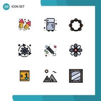 Editable Vector Line Pack of 9 Simple Filledline Flat Colors of water gear instrument configuration setting Editable Vector Design Elements