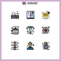 Modern Set of 9 Filledline Flat Colors Pictograph of business tea error pot camping Editable Vector Design Elements