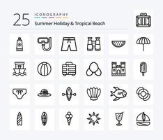 Beach 25 Line icon pack including water. melon. beach. fruits. search vector
