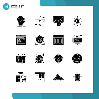 16 glifos sólidos universales establecidos para aplicaciones web y móviles equipo de aplicaciones valentine connect red elementos de diseño vectorial editables vector