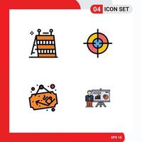 Filledline Flat Color Pack of 4 Universal Symbols of barrier shop tools interface presentation Editable Vector Design Elements