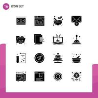 User Interface Pack of 16 Basic Solid Glyphs of chart printer alert new mail Editable Vector Design Elements