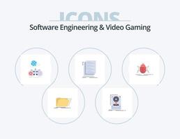 ingeniería de software y juegos de video paquete de iconos planos 5 diseño de iconos. compilar. código. salvar. en línea. Internet vector