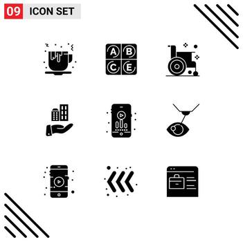 paquete de interfaz de usuario de 9 glifos sólidos básicos de aficiones fitness sostenible arquitectura moderna elementos de diseño vectorial editables vector