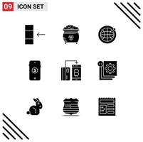 Solid Glyph Pack of 9 Universal Symbols of digital cashless globe online market Editable Vector Design Elements