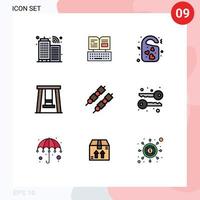 9 Universal Filledline Flat Colors Set for Web and Mobile Applications grill barbeque love swing kids Editable Vector Design Elements