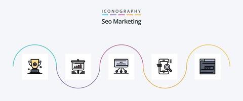 Seo Marketing Line Filled Flat 5 Icon Pack Including optimize. search. analytics. meeting. presentation vector