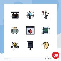 9 Universal Filledline Flat Color Signs Symbols of secure toaster computers toast machine technology Editable Vector Design Elements