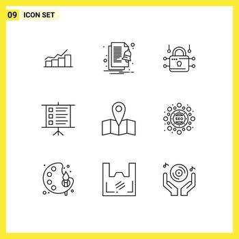 9 iconos creativos signos y símbolos modernos de notificación de texto de ubicación seguridad empresarial elementos de diseño vectorial editables vector