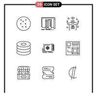 Universal Icon Symbols Group of 9 Modern Outlines of file target achievement iot meal drink Editable Vector Design Elements