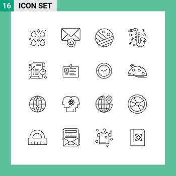 Modern Set of 16 Outlines Pictograph of graph business moisturizer saxophone instrument Editable Vector Design Elements