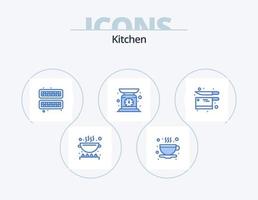 paquete de iconos azul de cocina 5 diseño de iconos. utensilio. Cocinando. cubo. peso. máquina vector