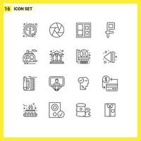 16 Universal Outlines Set for Web and Mobile Applications trailer camping building camp money Editable Vector Design Elements