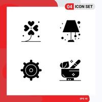 User Interface Pack of 4 Basic Solid Glyphs of clover gear irish lamp herbal Editable Vector Design Elements