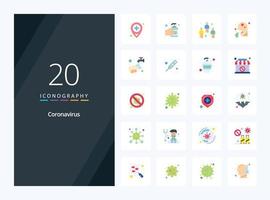 20 Coronavirus Flat Color icon for presentation vector