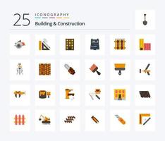 paquete de iconos de 25 colores planos de construcción y construcción que incluye reparación. edificio. reparar. herramientas. edificios vector