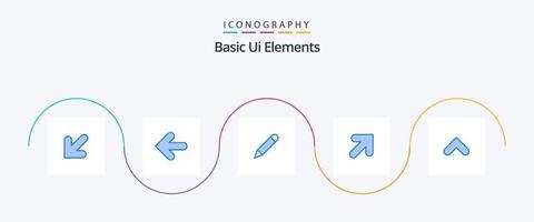 paquete de iconos azul 5 de elementos básicos de la interfaz de usuario que incluye hasta. flecha. lápiz. derecho. flecha vector